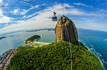 Pao de Acucar (Sugarloaf mountain) and Morro da Urca. Fish eye view from cablecar, Rio De Janeiro, Brazil. August.