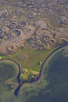 Aerial view of pseudocraters, Lake Myvatn, Northern Iceland, July.