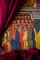Colourful religious paintings in Ura Kidane Mehret, church of the Ethiopian Orthodox Church, Zege Peninsula, Lake Tana Biosphere Reserve, Ethiopia. December 2013.