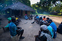 Local people gathered for education program to conserve the wildlife of the Bissagos Islands including the endangered Green turtle (Chelonia mydas) Bissagos Islands, Guinea Bissau, October 2014. 3rd P...