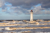 Perch Rock lighthouse, River Mersey, New Brighton, Wirral, Merseyside, England, UK. December 2014.