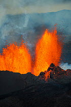 Bardarbunga Volcano erupting in September 2014. This is a subglacial stratovolcano located under the ice cap of Vatnajokull glacier, Vatnajokull National Park, Iceland, September 2014.