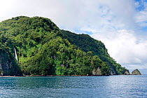Waterfall on the coast, Cocos Island National Park, Costa Rica, East Pacific Ocean