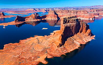 Aerial view of Lake Powell, near Page, Arizona and the Utah border, USA, February 2015. Lake Powell is a reservoir on the Colorado River, and is the second largest man made lake in the USA.