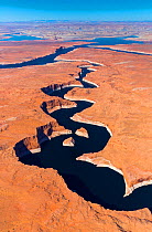 Aerial view of the Colorado River, Lake Powell, Page, Arizona, USA, February 2015. Lake Powell is a reservoir on the Colorado River, and is the second largest man made lake in the USA.
