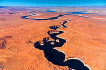 Aerial view of the Colorado River, Lake Powell, Page, Arizona, USA, February 2015. Lake Powell is a reservoir on the Colorado River, and is the second largest man made lake in the USA.