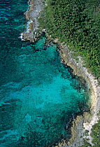 Aerial view of coast of the Caribbean Sea, Mesoamerican Reef System, Mexico, January