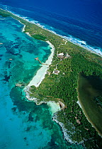 Aerial view of visitors center, Contoy Island National Park, Mesoamerican Reef System, near Cancun, Caribbean Sea, Mexico, January