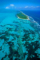 Aerial view of Contoy Island from the south, Contoy Island National Park, Mesoamerican Reef System, near Cancun, Caribbean Sea, Mexico, January