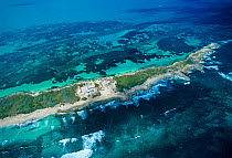 Aerial view of northern part of Contoy Island, Contoy Island National Park, Mesoamerican Reef System, near Cancun, Caribbean Sea, Mexico, January