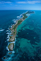Aerial view of Contoy island from the north, Contoy Island National Park, Mesoamerican Reef System, near Cancun, Caribbean Sea, Mexico, January
