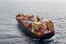 Aerial view of the container ship, MV Rena, approximately 14 hours after becoming grounded on Astrolabe Reef, off of the Port of Tauranga, Bay of Plenty, New Zealand, October 2011.