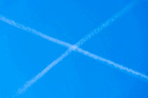 Jet vapour trails / contrails crossing in the sky, resembling the Scottish national flag