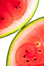 Water melon (Citrullus lanatus var. lanatus) cross section backlit.
