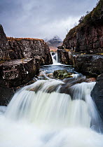Waterfalls in Abhainn Coire MhicNobaill River, Beinn Dearg, Scotland, UK, November 2015.