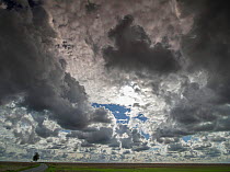 Big sky with dark clouds over fields, Montreuil, Pas De Calais, France, September 2013.