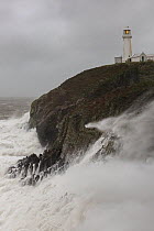 Storm Desmond causing high seas around South Stack lighthouse on the Anglesey coast, Wales, UK. 5th December 2015.