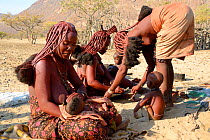 Himba women and children, Marienfluss Valley, Kaokoland Desert, Namibia. October 2015
