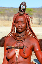 Portrait of Himba woman with traditional hair and jewellery, Kaokoland, Namibia October 2015