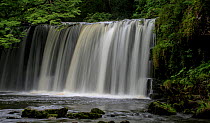 Sgwd Ddwli Uchaf, a waterfall of the River (Afon) Nedd Fechan, in the Vale of Neath, June 2015