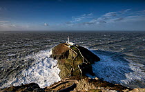 South Stack Lighthouse and RSPB reserve, in a storm, Anglesey, Wales May 2012