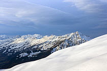 Winter landscape with view towards the high Swiss Alps. Bernese Alps, Switzerland, November 2014