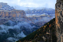 Mountain gorge filled with mist, Ordesa y Monte Perdido National Park, Huesca, Spain, October 2015.