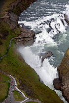 Gullfoss waterfall surrounded by tourists, Iceland, June 2014.