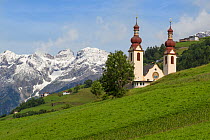 Church in the village of Fliess. Nordtirol, Austrian Alps. June.