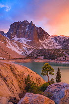 Temple Crag above Second lake, one the of the Big Pine lakes below the Palisade basin, John Muir Wilderness, Sierra Nevada, California, USA, May