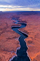 Aerial landscape of the Colorado River near Lake Powell, Page, Arizona, USA, February 2015.