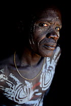 Man with body paint. Mursi chief, Omo Valley. Ethiopia.