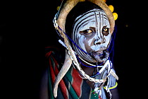 Woman in traditional dress. Mursi tribe, Mago National Park. Omo Valley, Ethiopia.