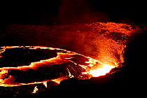 Erta Ale volcano. Lava flow at night. Afar Region, Ethiopia, Africa. November 2014.