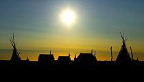Inuit houses and tents, Bering Sea Coast, Sewards Peninsula, Nome, Alaska, USA, September.