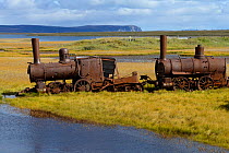 Old rusted steam trains, Sewards Peninsula, Nome, Alaska, USA, September 2015.