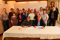 Signing Ceremony of a memorandum of understanding between the Large Carnivore Initiative and Rewilding Europe. Signed by Luigi Boitani and Frans Schepers. The Central Apennines Rewilding Area, Lazio e...