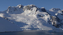 View of a glacier, seen from a boat passing through Lemaire Channel, Antarctic Peninsula.