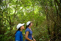 Anne Savage,  Rosamira Guillen, directors of Project / Proyecto Titi in tropical dry forest, looking for Cotton-top tamarins (Saguinus oedipus) El Ceibal, Colombia. July 2008. Critically endangered sp...