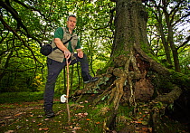 Trees management officer David Humphries on Two-Tree Hill, Hampstead Heath, England, UK. October 2015.
