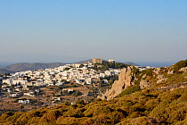 Landscape of Chora and the Monastery of St. John the Theologian, Patmos, Dodecanese Islands, Greece, August 2013.