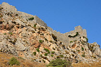 Panteli castle built on volcanoc rocks, Pitiki Hill, Platanaos, Leros, Dodecanese Islands, Greece, August 2013.