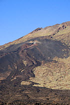 Volcanic lava flows from the 'Old Peak / Pico Viejo' of Mount Teide, Teide National Park, Tenerife, Canary Islands, May.