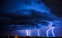 Lightning storm over city at night, Pretoria, South Africa December 2013