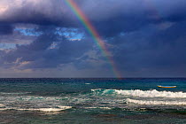 Landscape of West Bay with rainbow, Bay Island, Honduras, Caribbean Ocean.