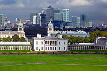 Landscape of Canary Wharf and Central London from Greenwich Park, London, England, UK, September 2015.