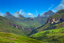 Landscape of Cathedral Peak, Drakensberg, KwaZulu-Natal, South Africa, January.