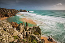 Logan Rock from Treen Cliff, Porthcurno,Cornwall, England, UK. February 2015.