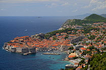 View of Dubrovnik old town and ancient city walls, Croatia, July 2014.