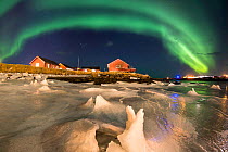 Northern lights over Andenes village,  Andenes, Andoya island, North Atlantic Ocean, Norway, January 2016